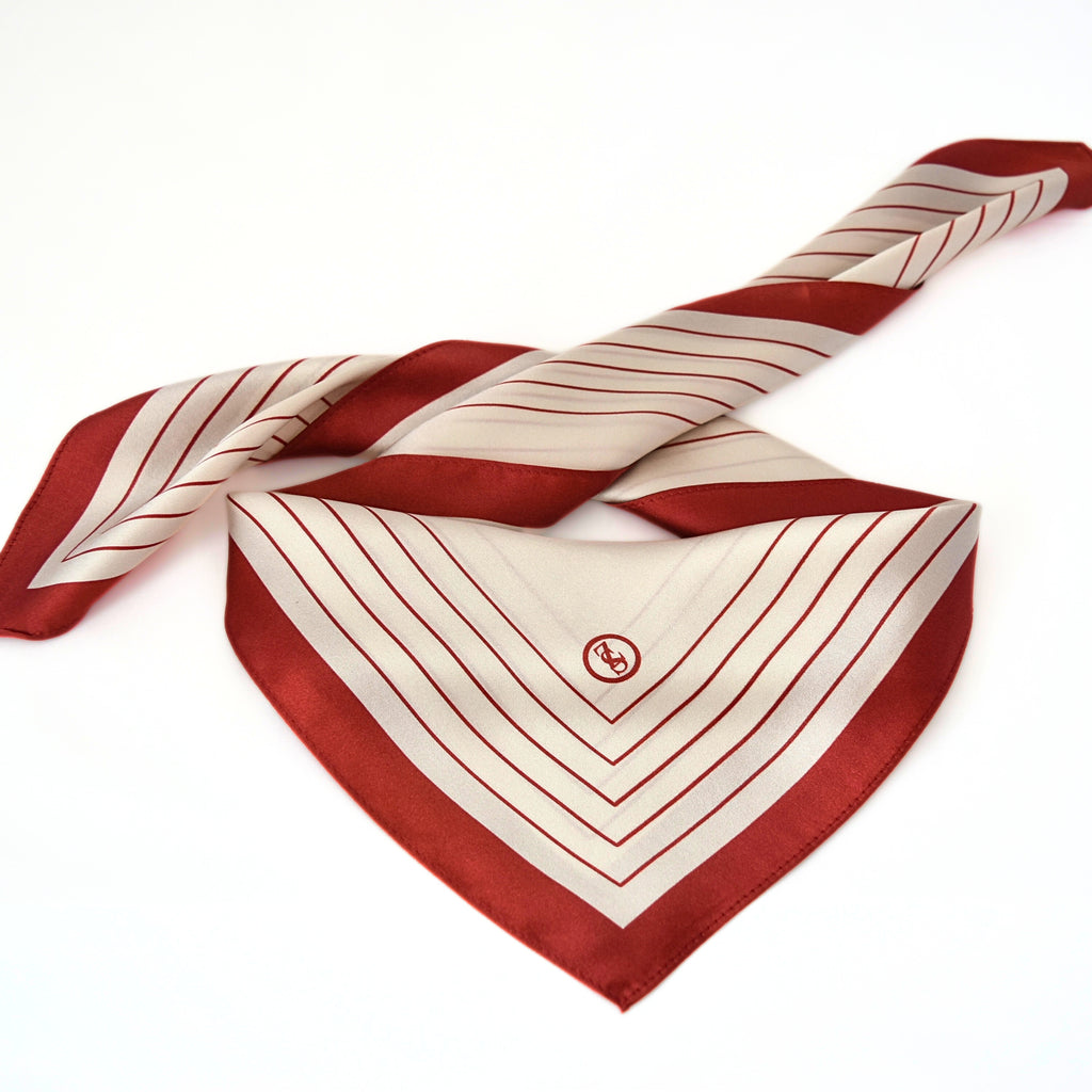 Tuch Seidensatin FRAMES 65/65 rot/perlweiß - ZESA-SILK