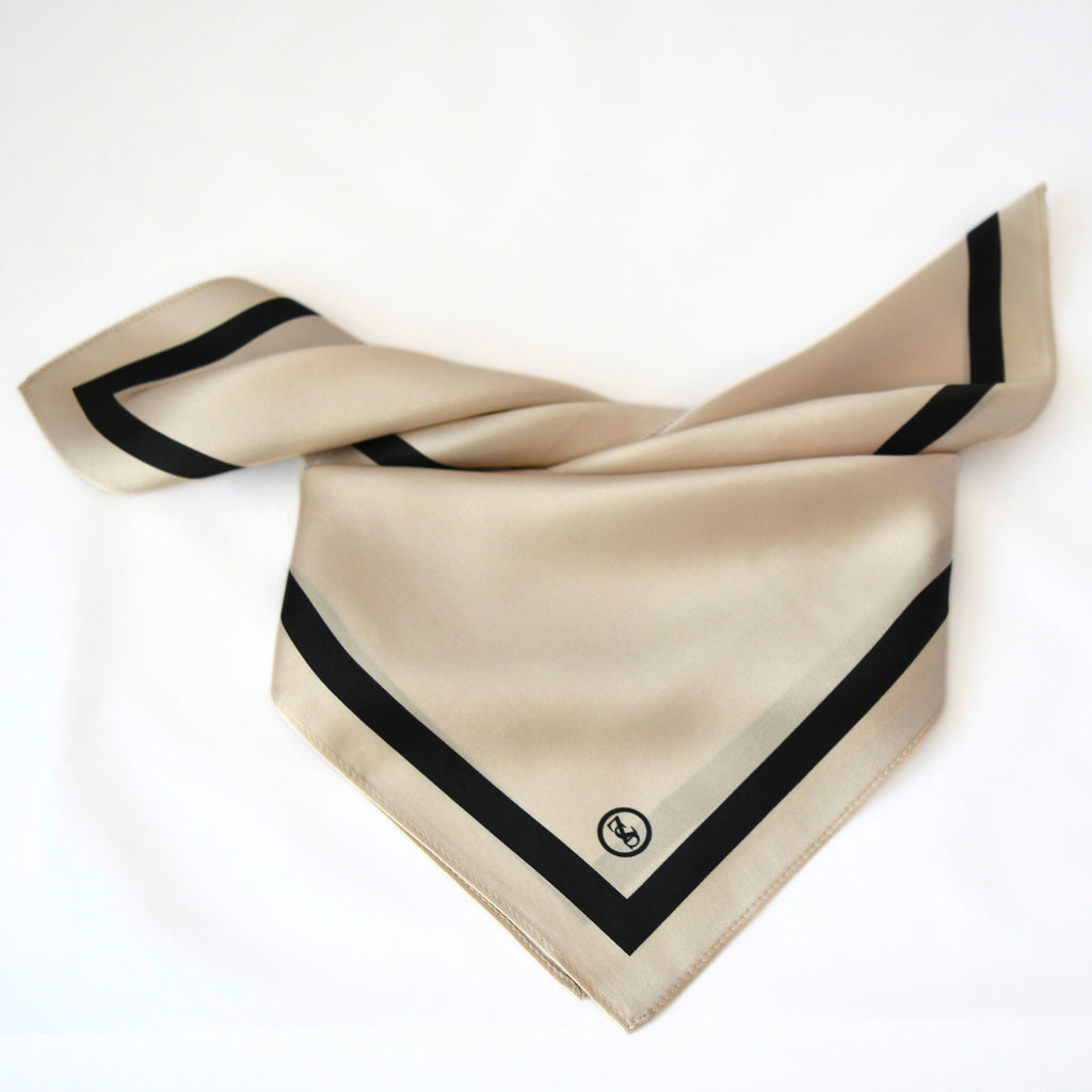 Tuch Seidensatin SQUARE 65/65 schwarz/perlweiß - ZESA-SILK