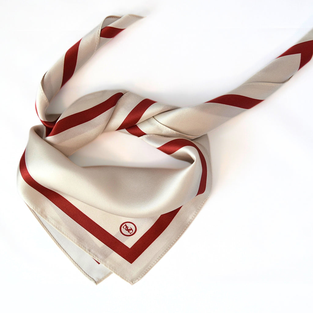 Tuch Seidensatin SQUARE 65/65 rot/perlweiß - ZESA-SILK