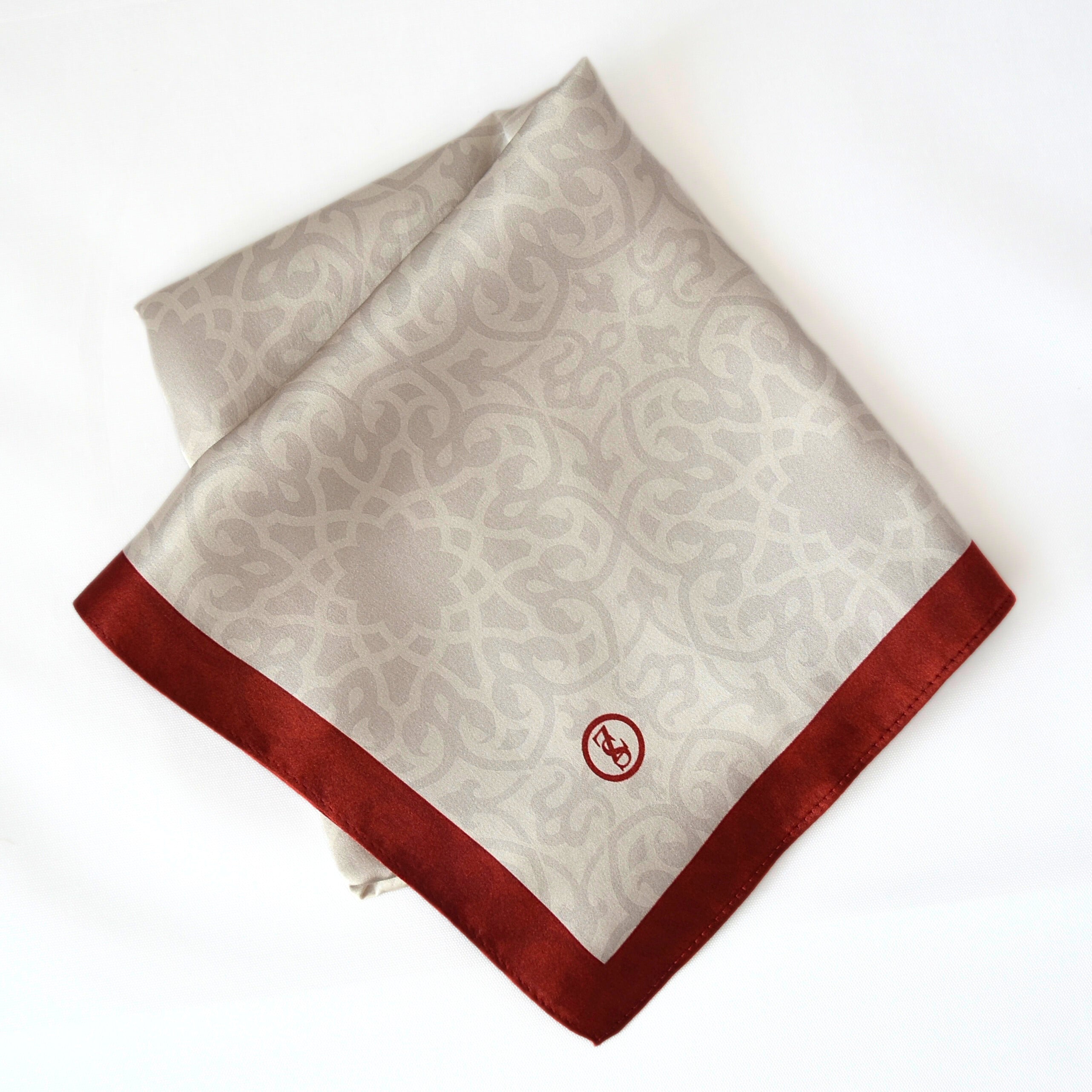 Tuch Seidensatin ORNAMENTAL GRACE 65/65 rot/perlweiß - ZESA-SILK