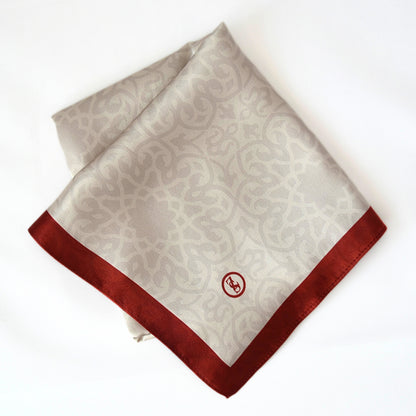 Tuch Seidensatin ORNAMENTAL GRACE 65/65 rot/perlweiß - ZESA-SILK