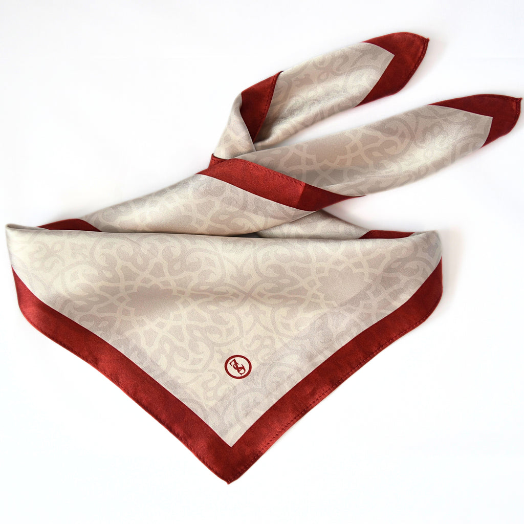 Tuch Seidensatin ORNAMENTAL GRACE 65/65 rot/perlweiß - ZESA-SILK