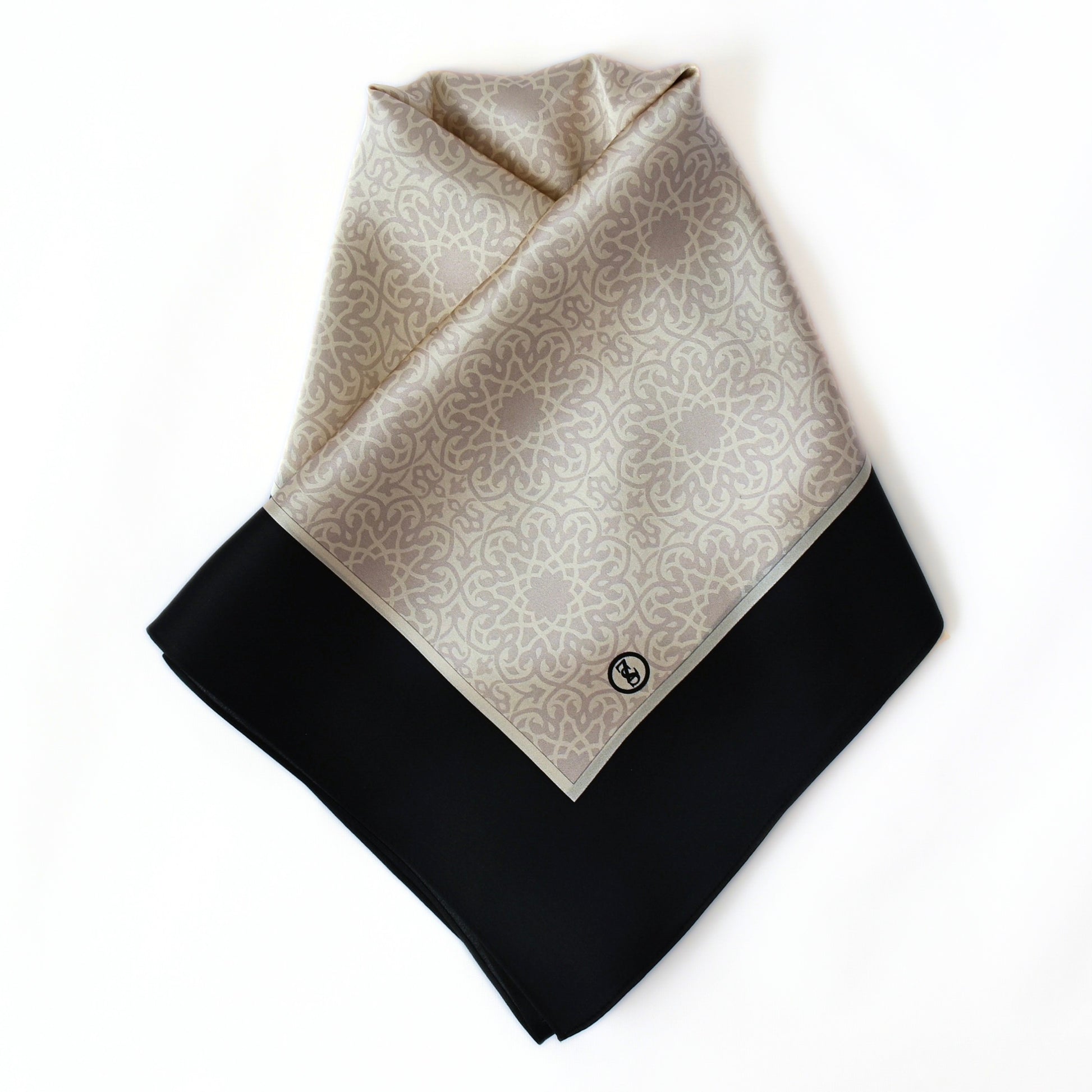 Tuch Seidensatin SERAY 180/65 schwarz/perlweiß - ZESA-SILK