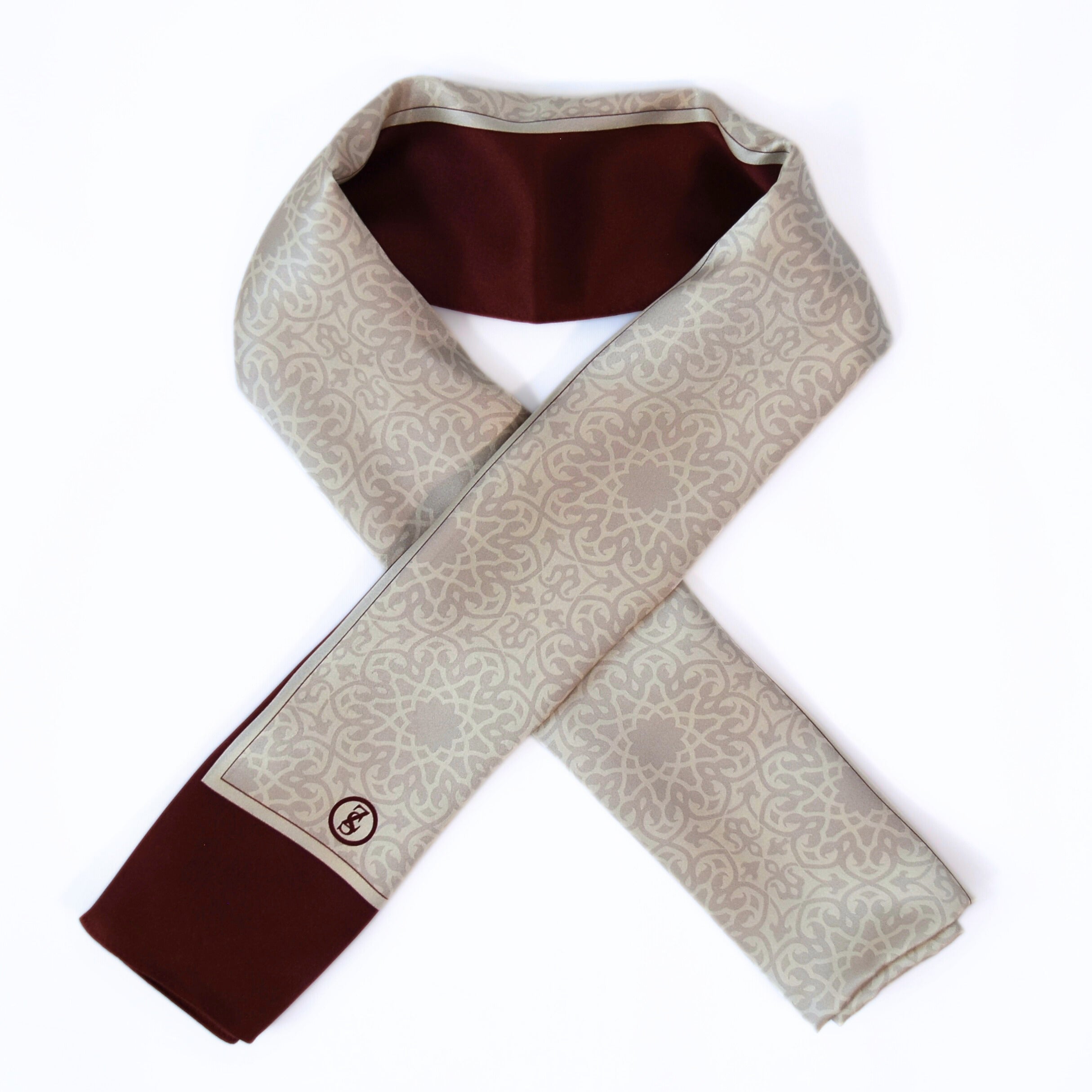 Tuch Seidensatin SERAY 180/65 braunrot/perlweiß - ZESA-SILK