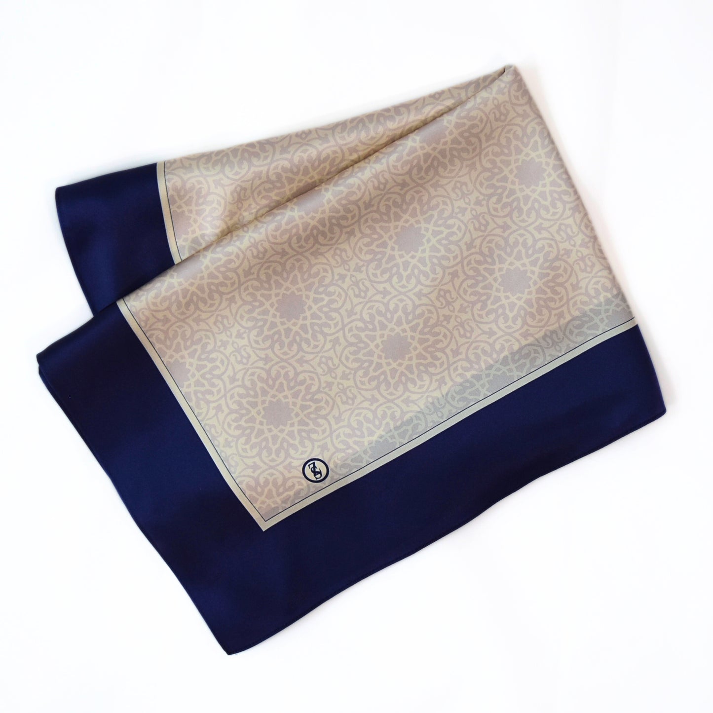 Tuch Seidensatin SERAY 180/65 blau/perlweiß - ZESA-SILK
