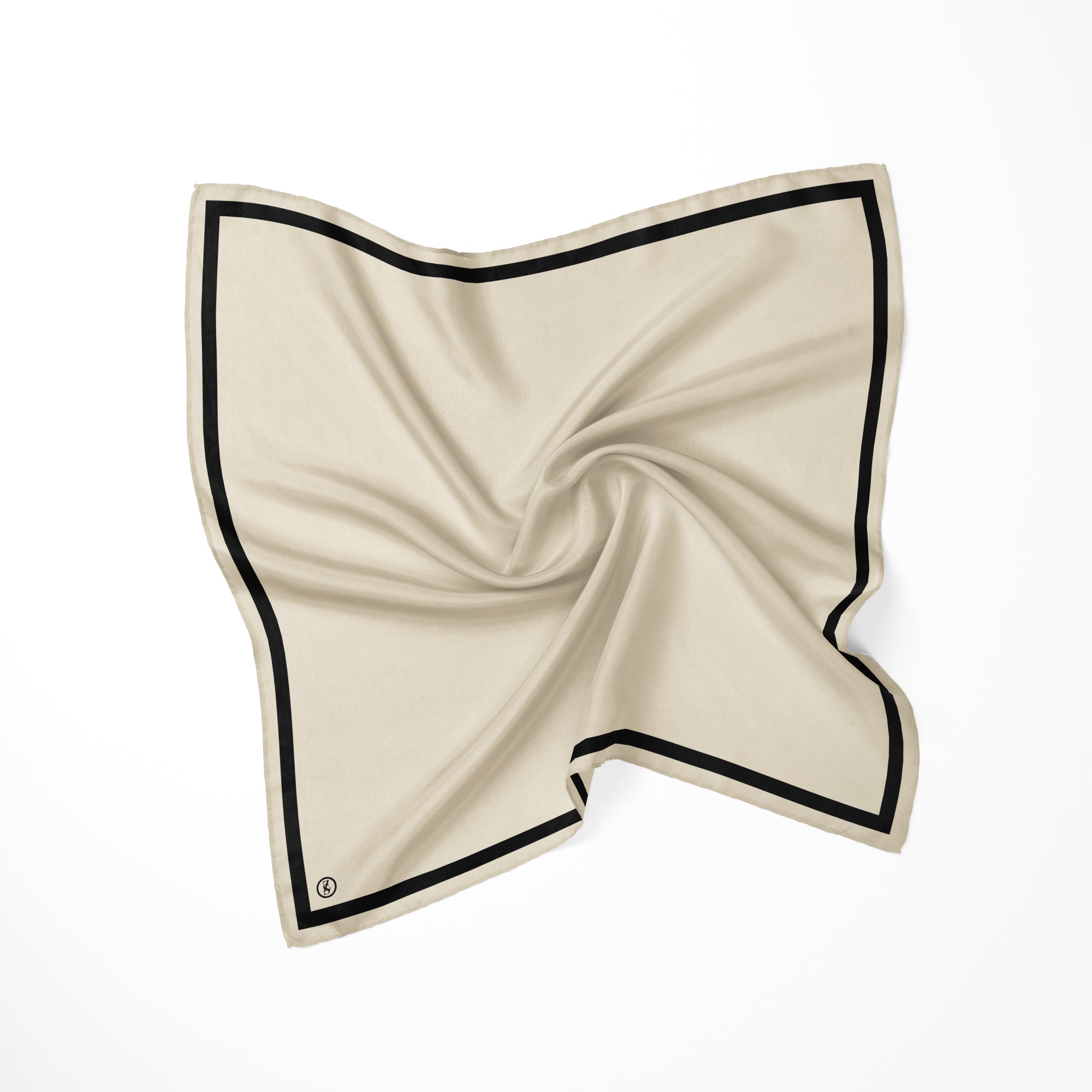 Zeitlose Seide in creme-weiß mit schwarzem geometrischem Rahmen