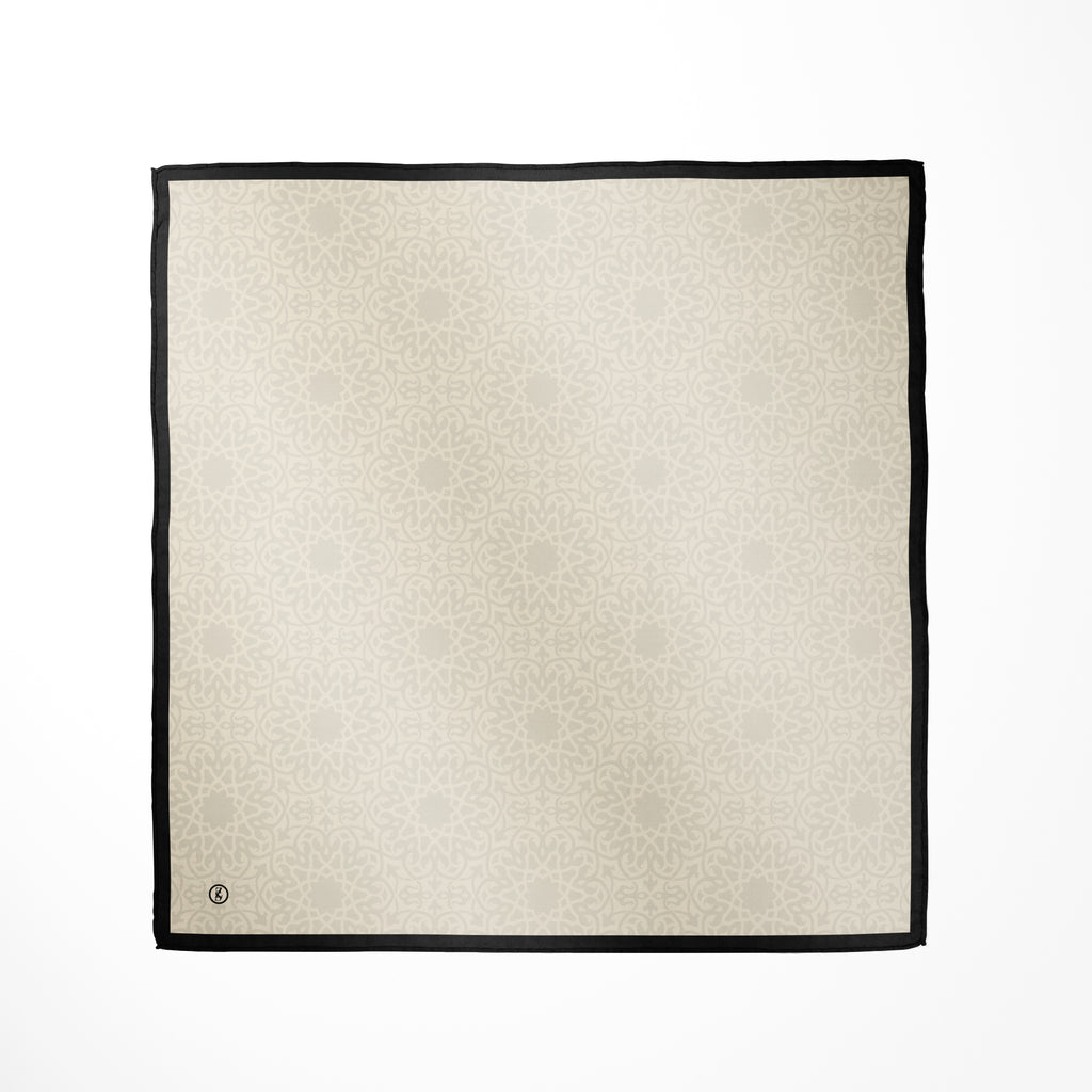 Tuch Seidensatin ORNAMENTAL GRACE 65/65 schwarz/perlweiß - ZESA-SILK