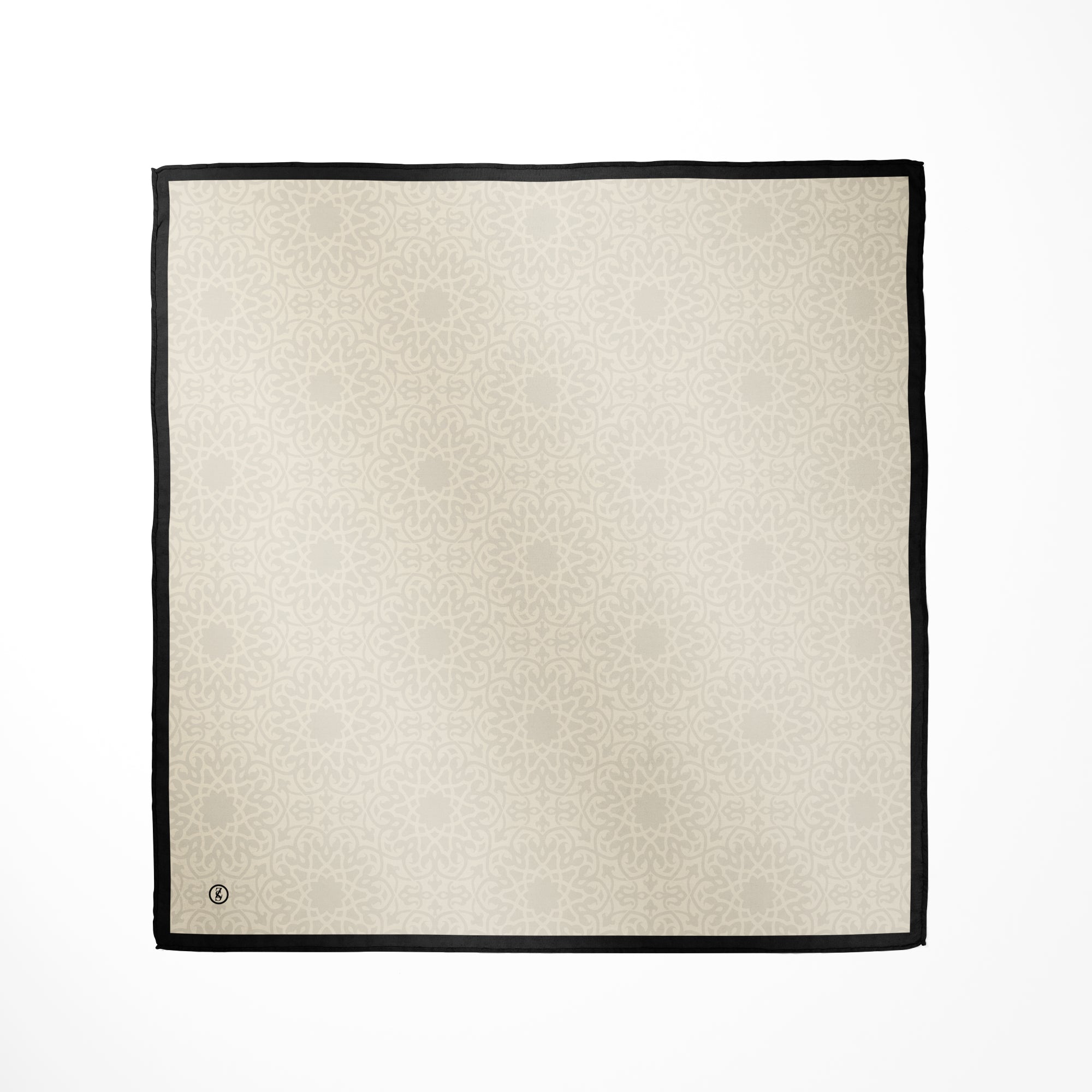 Tuch Seidensatin ORNAMENTAL GRACE 65/65 schwarz/perlweiß - ZESA-SILK