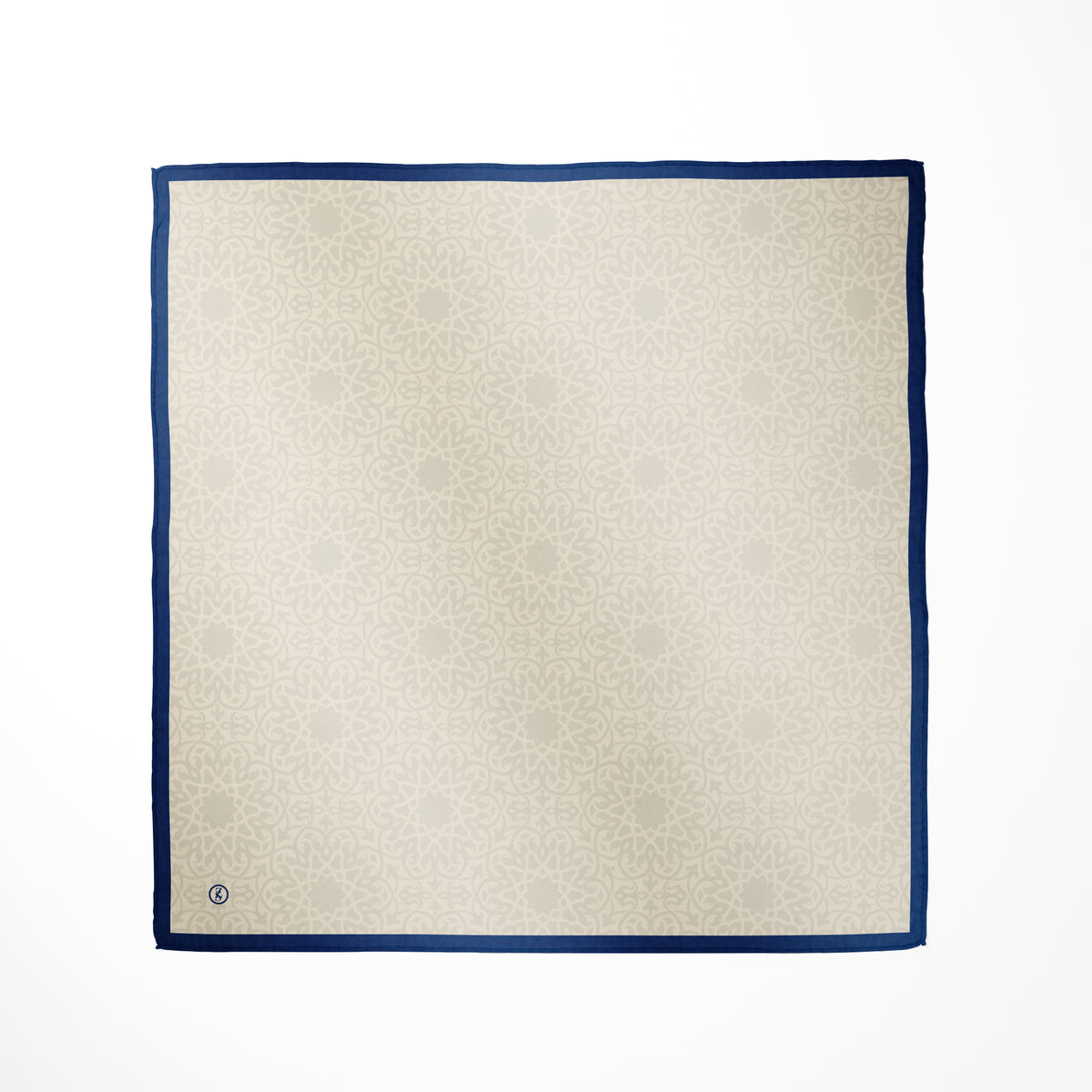 Tuch Seidensatin ORNAMENTAL GRACE 65/65 blau/perlweiß - ZESA-SILK