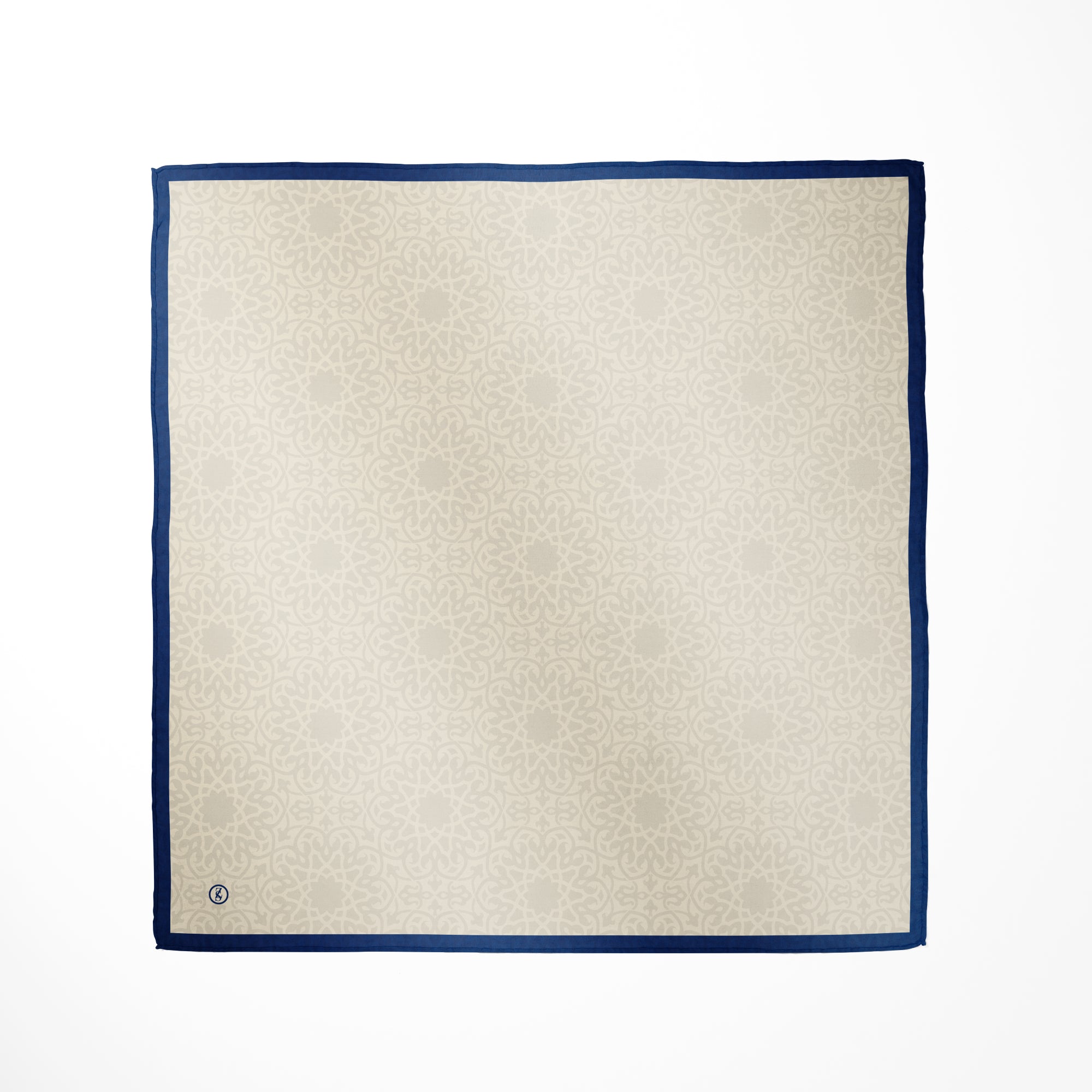 Tuch Seidensatin ORNAMENTAL GRACE 65/65 blau/perlweiß - ZESA-SILK