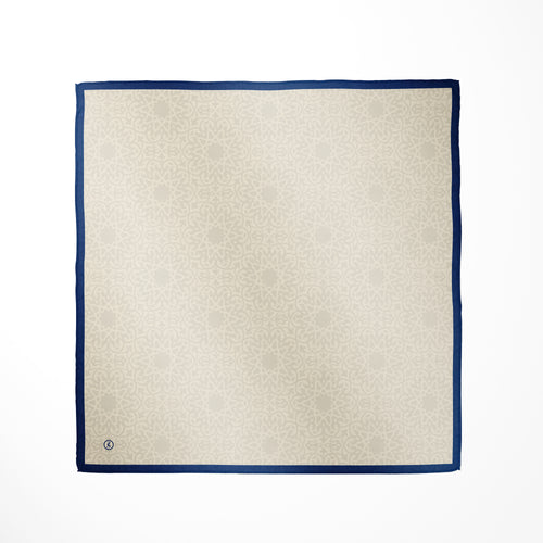 Tuch Seidensatin ORNAMENTAL GRACE 65/65 blau/perlweiß - ZESA-SILK