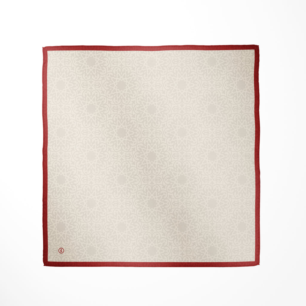 Tuch Seidensatin ORNAMENTAL GRACE 65/65 rot/perlweiß - ZESA-SILK