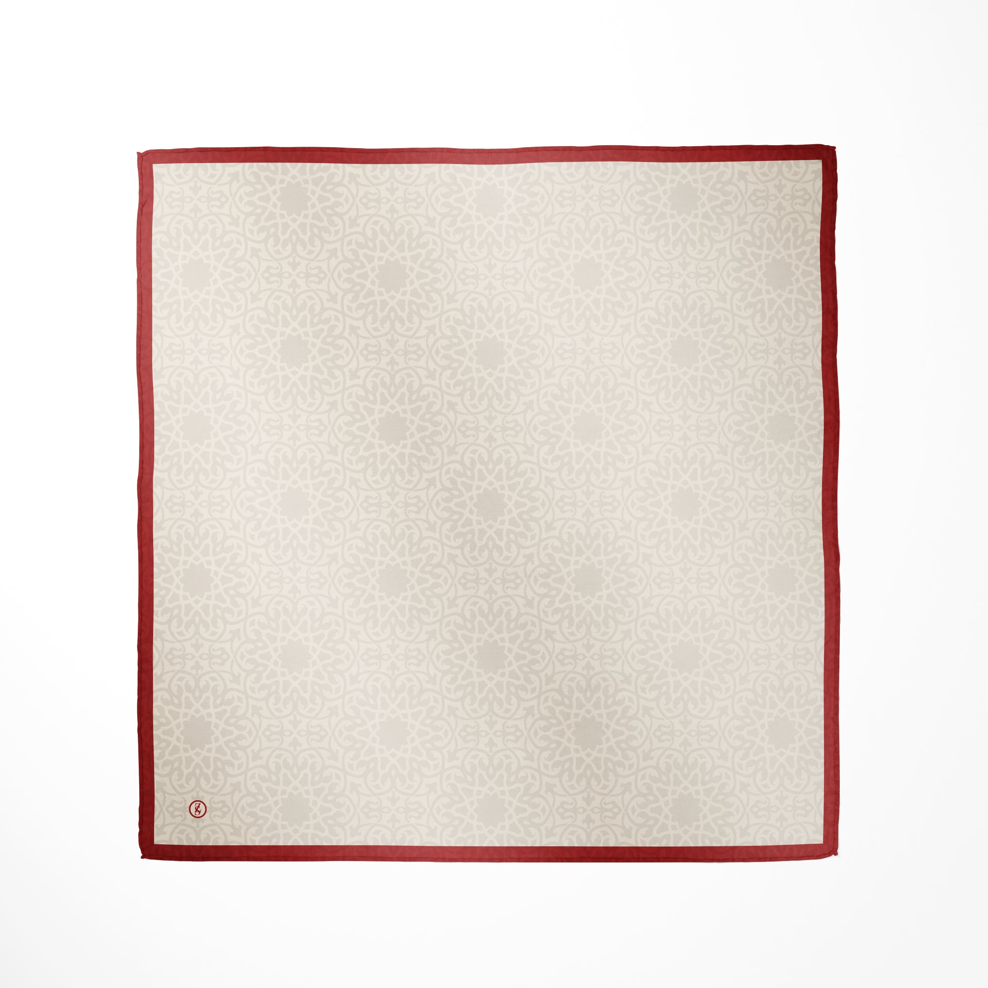 Tuch Seidensatin ORNAMENTAL GRACE 65/65 rot/perlweiß - ZESA-SILK